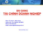 Tài chính doanh nghiệp - Chương 3: Chi phí, doanh thu và lợi nhuận của doanh nghiệp