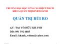 Bài giảng Quản trị rủi ro - Chương 1: Tổng quan về quản trị rủi ro - Võ Hữu Khánh