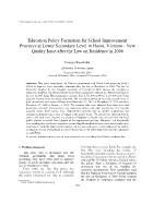 Education Policy Formation for School Improvement Practices at Lower Secondary Level in Hanoi, Vietnam - New Quality Issue after the Law on Residence in 2006