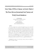 Entry Mode of MNEs in Vietnam: An Eclectic Model of The Choice Between International Joint Ventures and Wholly Owned Subsidiaries - Vu Manh Chien