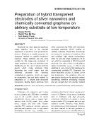 Preparation of hybrid transparent electrodes of silver nanowires and chemically converted graphene on abitrary substrate at low temperature - Hoang Thi Thu