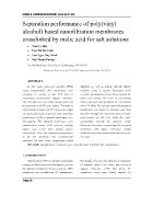 Separation performance of poly(vinyl alcohol) based nanofiltration membranes crosslinked by malic acid for salt solutions - Tran Le Hai