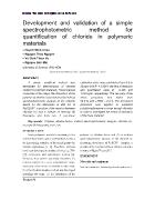 Development and validation of a simple spectrophotometric method for quantification of chloride in polymeric materials