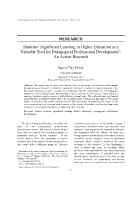 Students’ Significant Learning in Higher Education as a Valuable Tool for Pedagogical Professional Development1: An Action Research - Nguyen Duy Khang