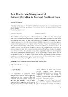 Best Practices in Management of Labour Migration in East and Southeast Asia - Jerrold W