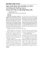 Ngữ pháp tiếng Việt của Đắc Lộ (1651) và những ảnh hưởng của nó trong việc miêu tả ngữ pháp tiếng Việt - Nguyễn Hoàng Trung