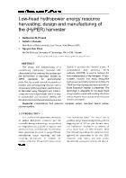 Low-head hydropower energy resource harvesting: Design and manufacturing of the (HyPER) harvester